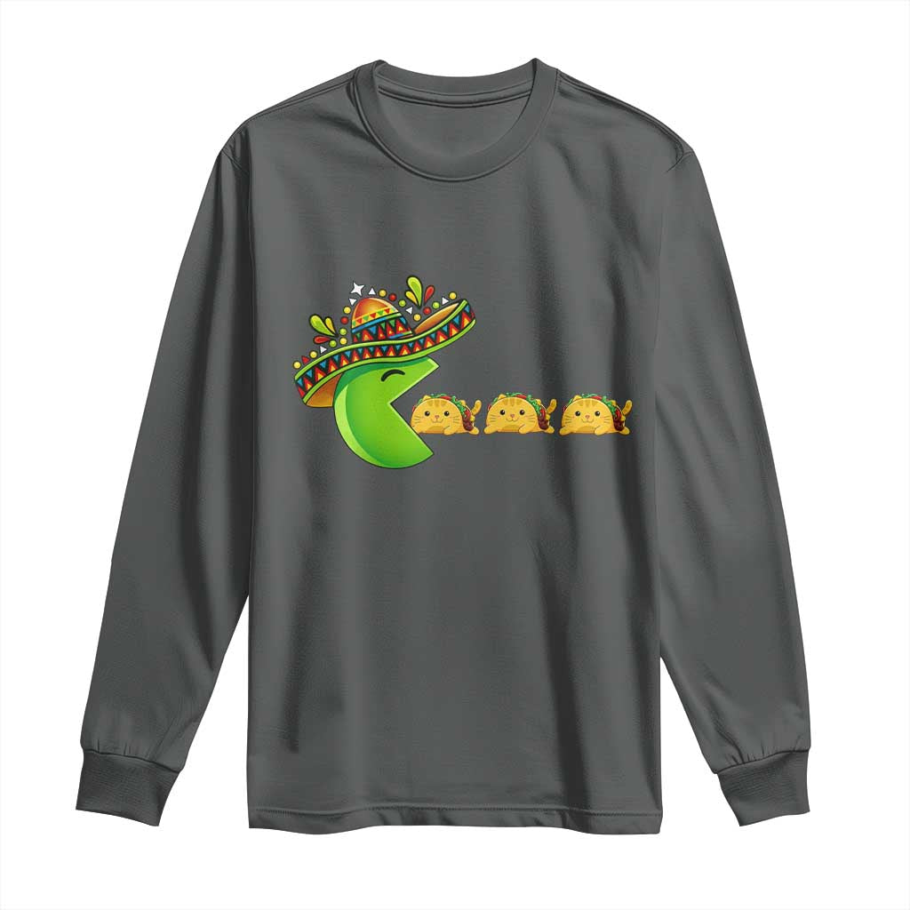 Cinco De Mayo Retro Game Long Sleeve Shirt Funny Sombrero Character Chasing Taco Cat