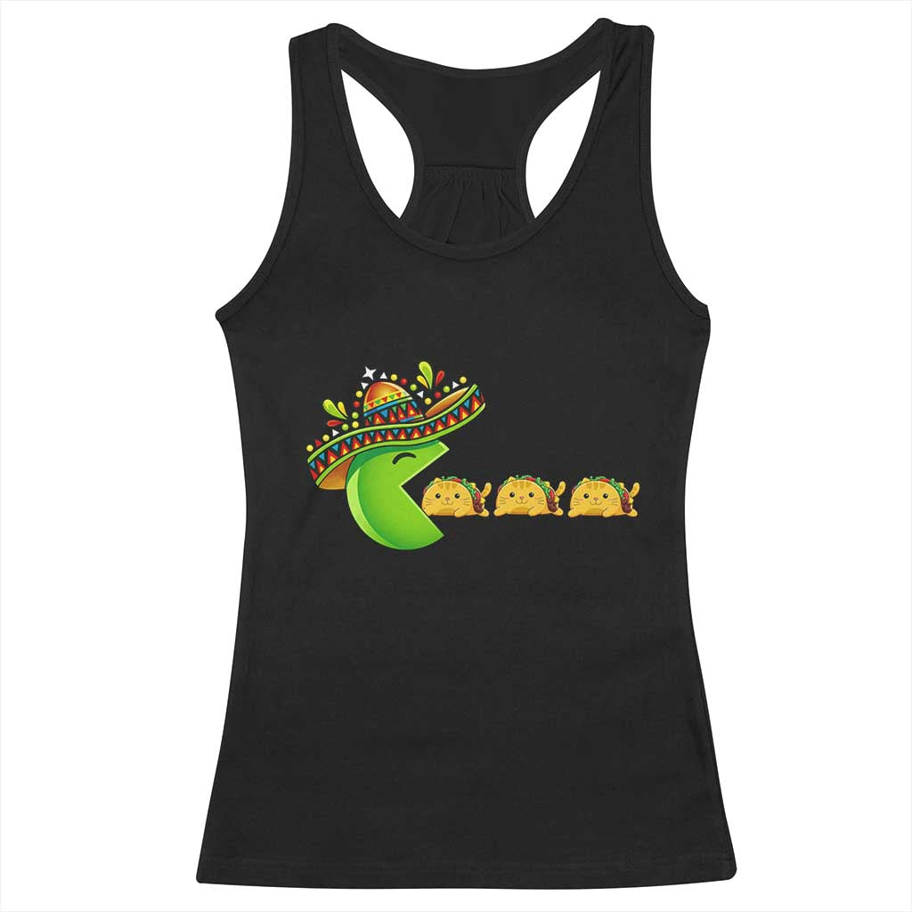 Cinco De Mayo Retro Game Racerback Tank Top Funny Sombrero Character Chasing Taco Cat