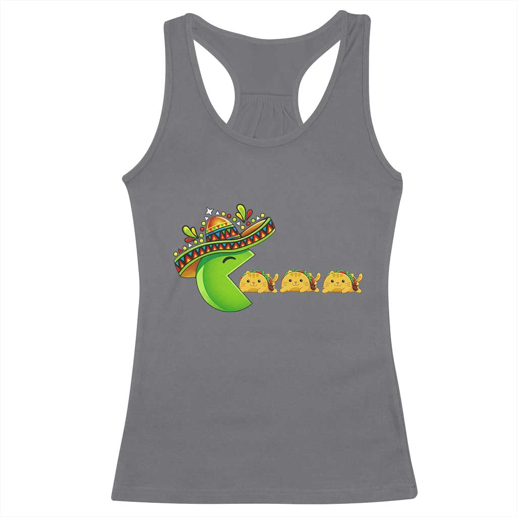 Cinco De Mayo Retro Game Racerback Tank Top Funny Sombrero Character Chasing Taco Cat