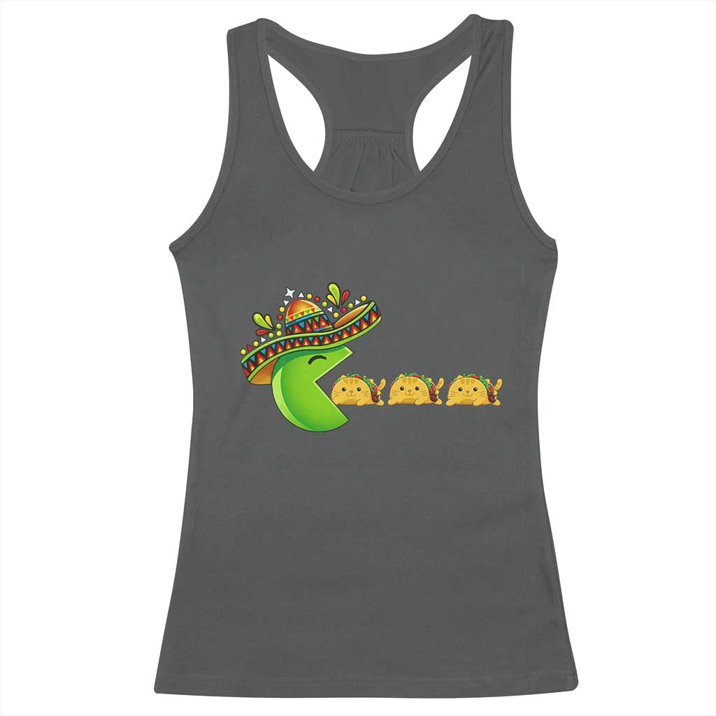 Cinco De Mayo Retro Game Racerback Tank Top Funny Sombrero Character Chasing Taco Cat