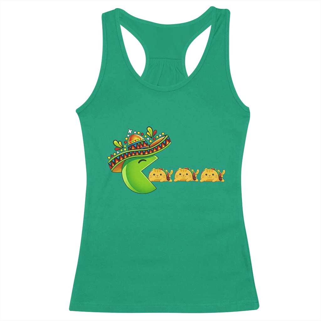 Cinco De Mayo Retro Game Racerback Tank Top Funny Sombrero Character Chasing Taco Cat