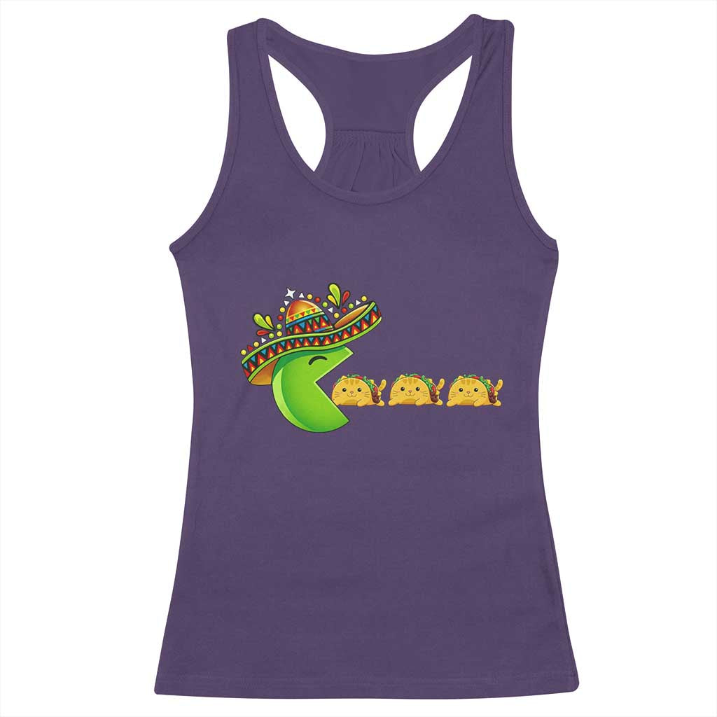 Cinco De Mayo Retro Game Racerback Tank Top Funny Sombrero Character Chasing Taco Cat