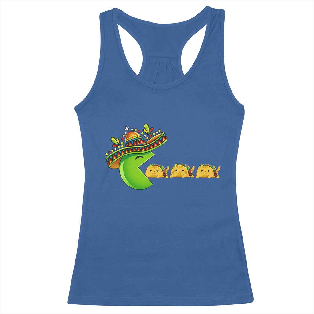 Cinco De Mayo Retro Game Racerback Tank Top Funny Sombrero Character Chasing Taco Cat