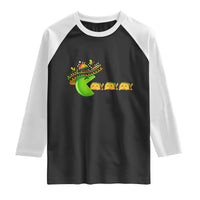 Cinco De Mayo Retro Game Raglan Shirt Funny Sombrero Character Chasing Taco Cat