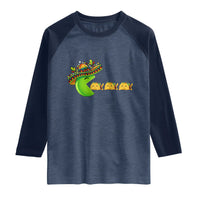 Cinco De Mayo Retro Game Raglan Shirt Funny Sombrero Character Chasing Taco Cat