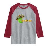 Cinco De Mayo Retro Game Raglan Shirt Funny Sombrero Character Chasing Taco Cat