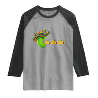 Cinco De Mayo Retro Game Raglan Shirt Funny Sombrero Character Chasing Taco Cat