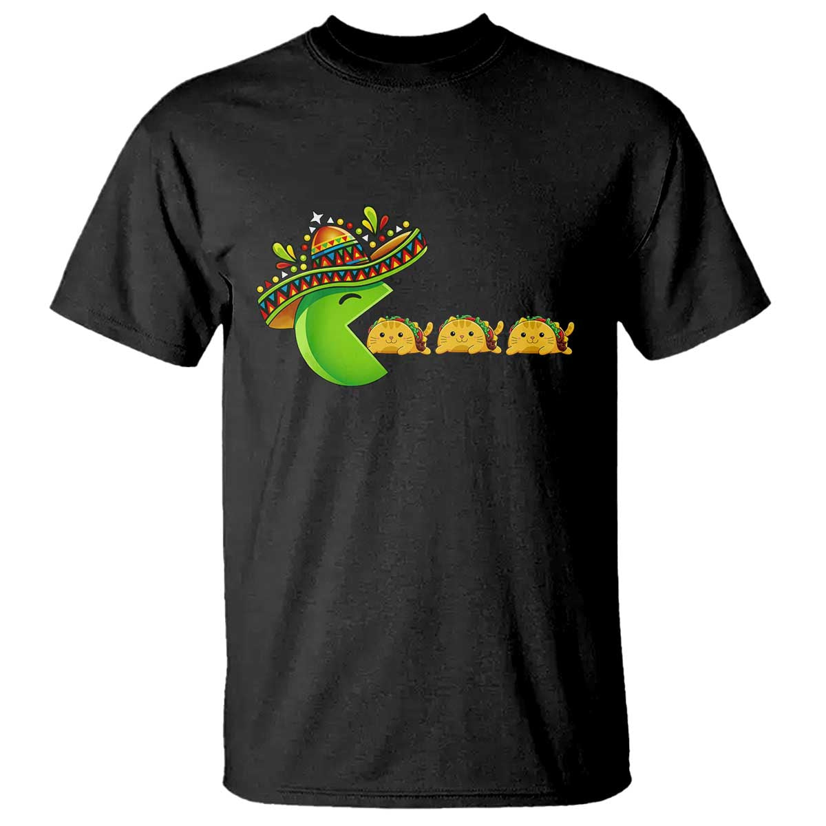 Cinco De Mayo Retro Game T Shirt Funny Sombrero Character Chasing Taco Cat