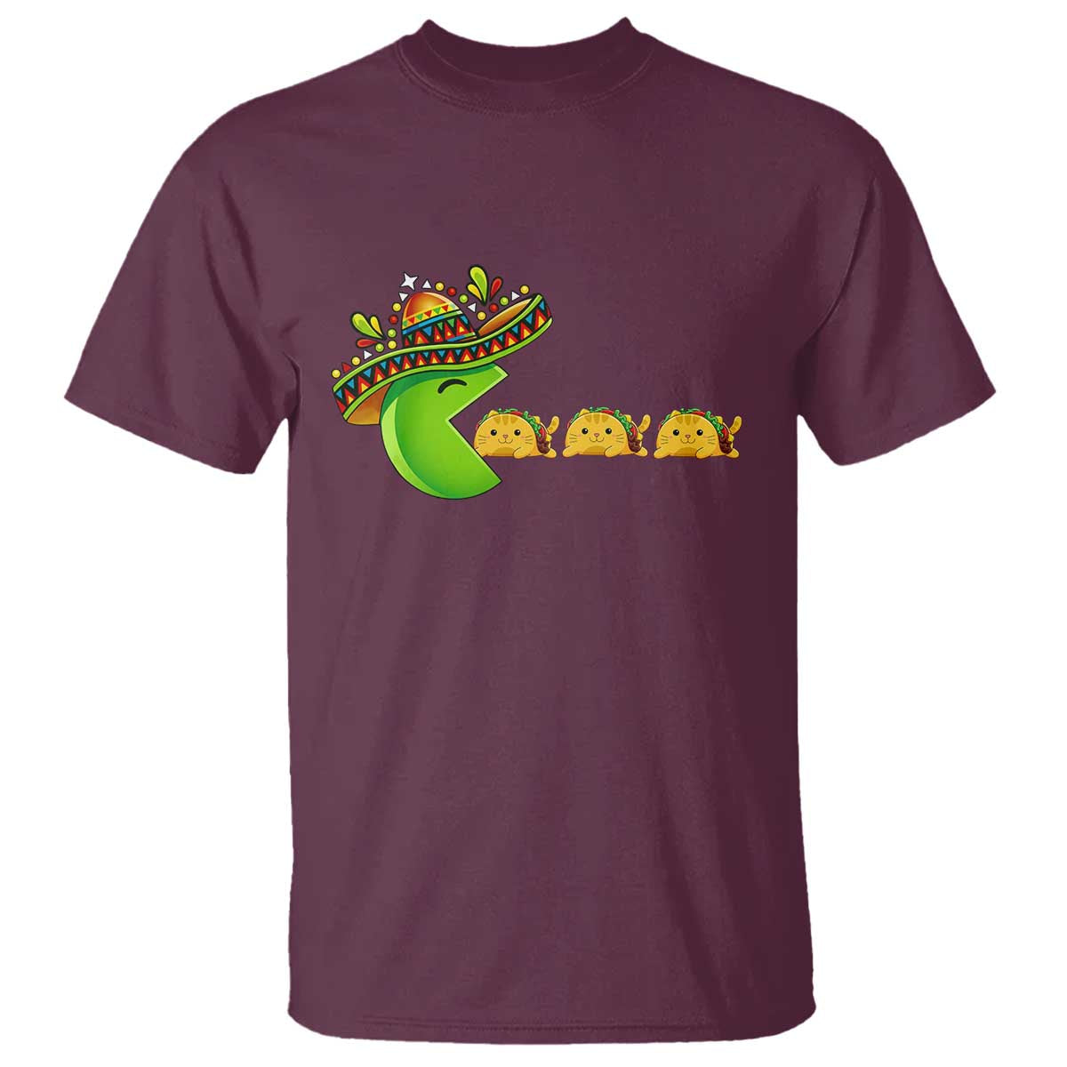Cinco De Mayo Retro Game T Shirt Funny Sombrero Character Chasing Taco Cat