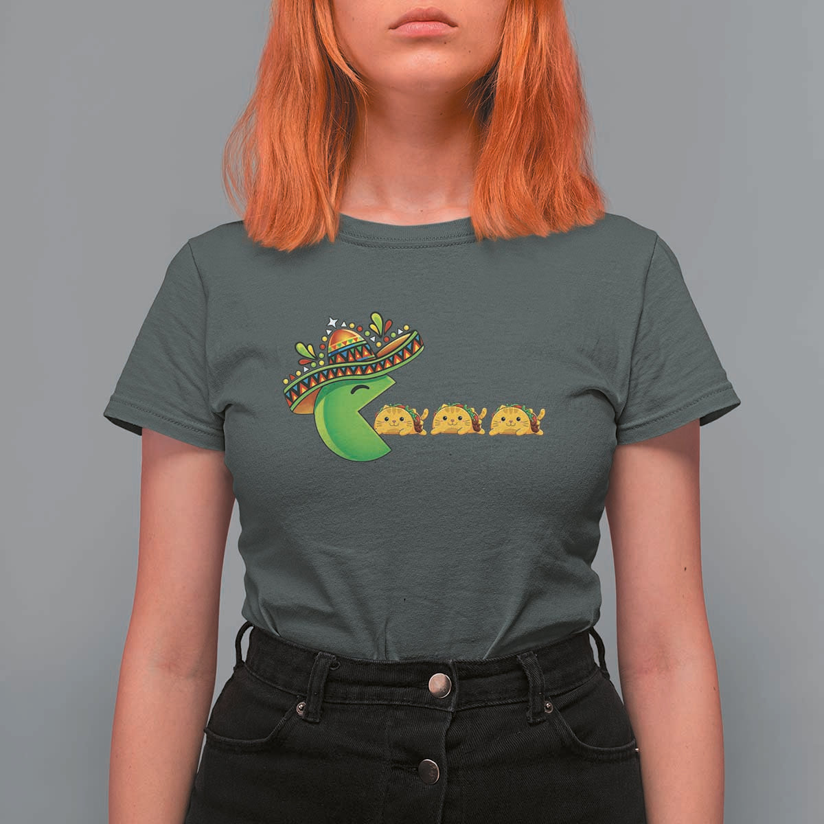 Cinco De Mayo Retro Game T Shirt For Women Funny Sombrero Character Chasing Taco Cat