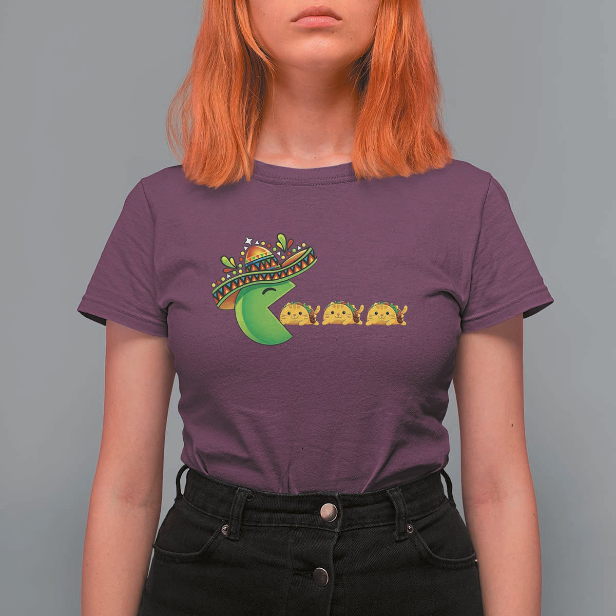 Cinco De Mayo Retro Game T Shirt For Women Funny Sombrero Character Chasing Taco Cat