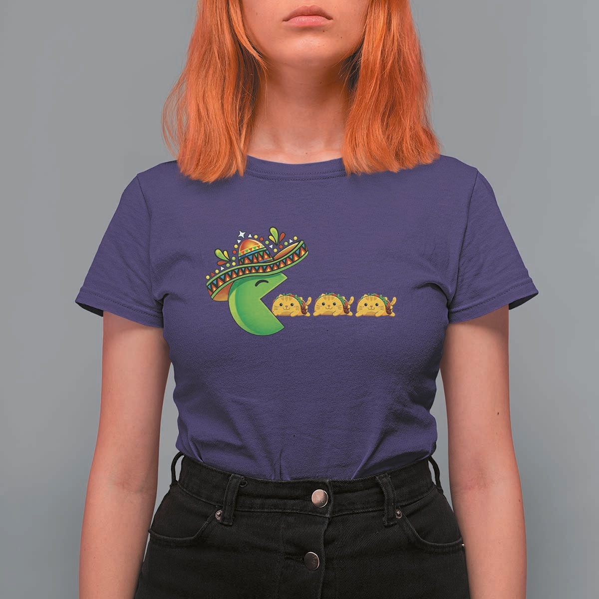 Cinco De Mayo Retro Game T Shirt For Women Funny Sombrero Character Chasing Taco Cat