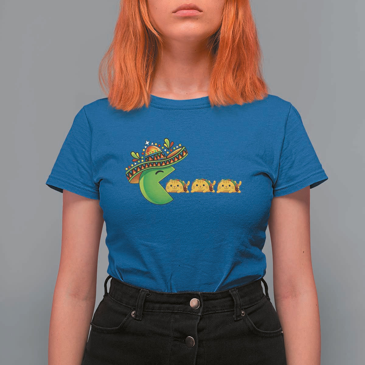 Cinco De Mayo Retro Game T Shirt For Women Funny Sombrero Character Chasing Taco Cat