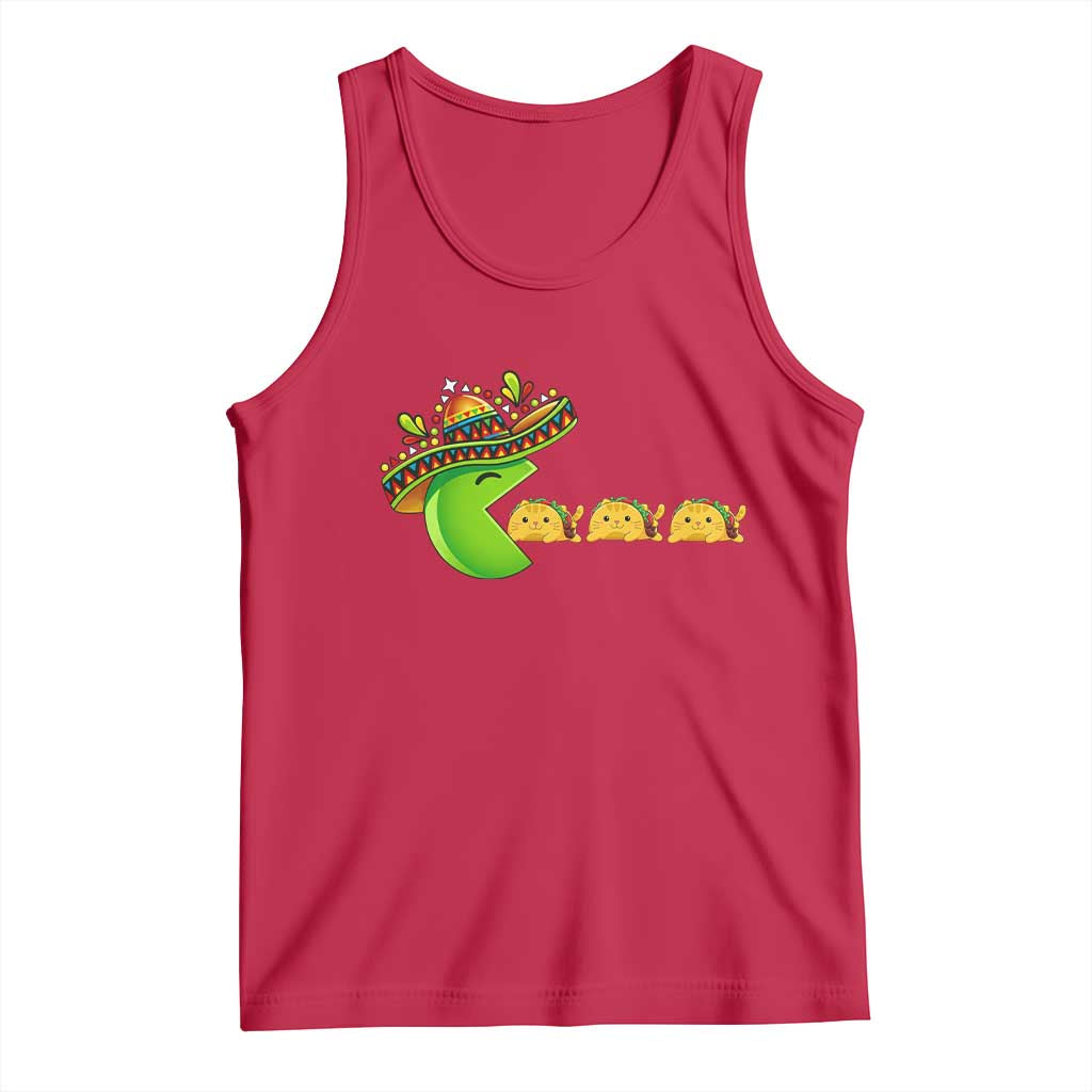 Cinco De Mayo Retro Game Tank Top Funny Sombrero Character Chasing Taco Cat