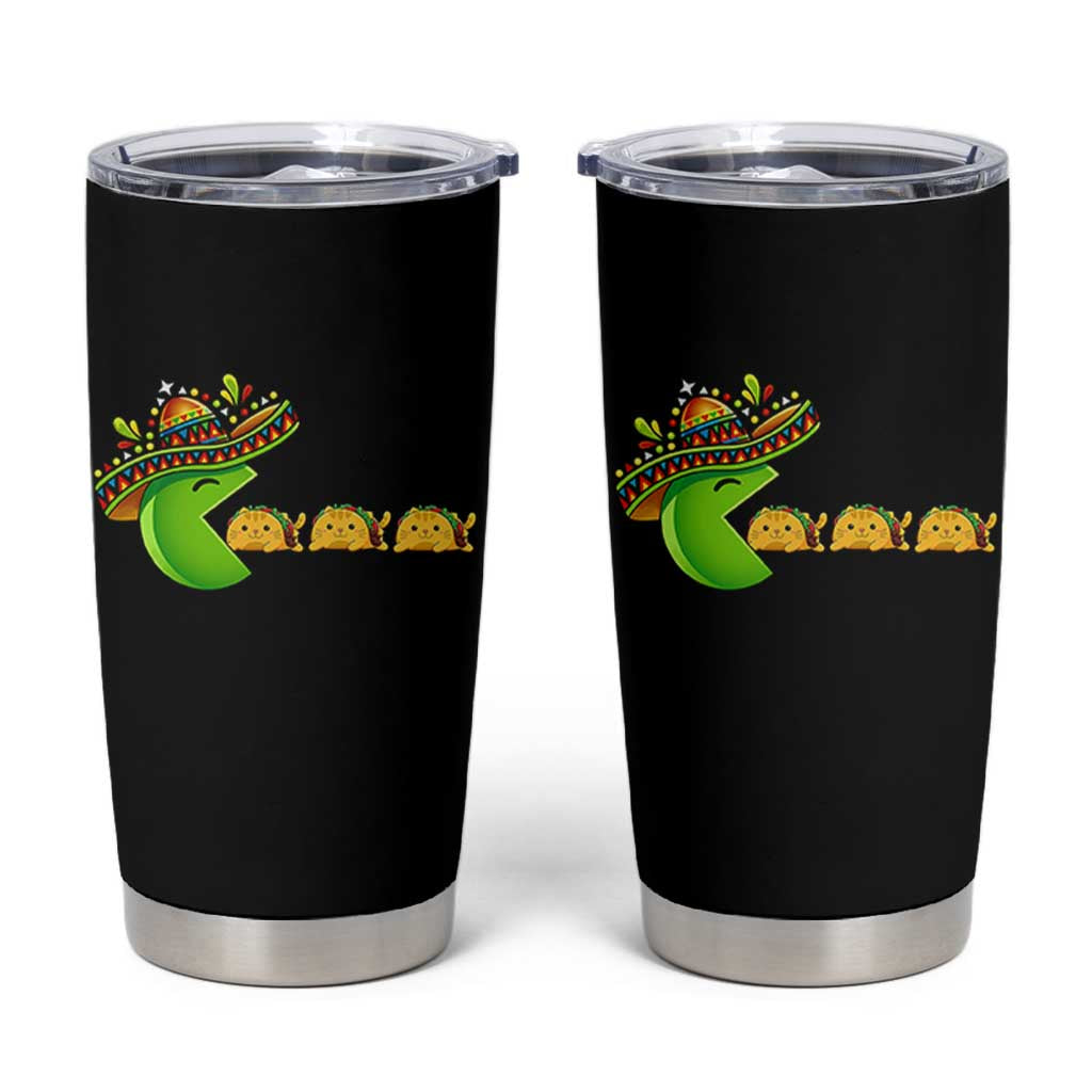 Cinco De Mayo Retro Game Tumbler Cup Funny Sombrero Character Chasing Taco Cat
