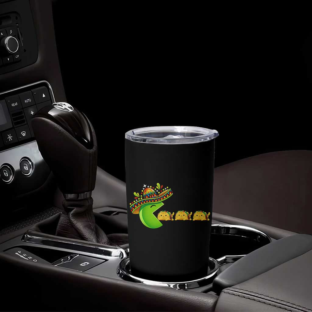 Cinco De Mayo Retro Game Tumbler Cup Funny Sombrero Character Chasing Taco Cat