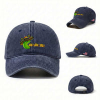 Cinco De Mayo Retro Game Washed Cotton Baseball Cap Funny Sombrero Character Chasing Taco Cat
