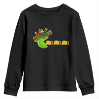 Cinco De Mayo Retro Game Youth Sweatshirt Funny Sombrero Character Chasing Taco Cat