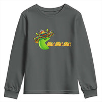 Cinco De Mayo Retro Game Youth Sweatshirt Funny Sombrero Character Chasing Taco Cat