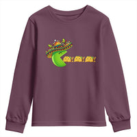Cinco De Mayo Retro Game Youth Sweatshirt Funny Sombrero Character Chasing Taco Cat