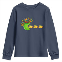 Cinco De Mayo Retro Game Youth Sweatshirt Funny Sombrero Character Chasing Taco Cat