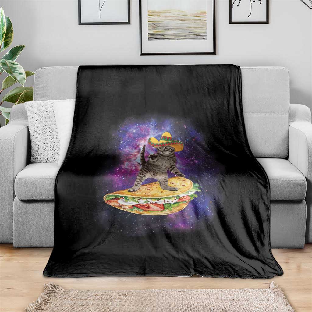 Funny Cinco De Mayo Cat Throw Blanket Astronaut Kitten Flying A Taco