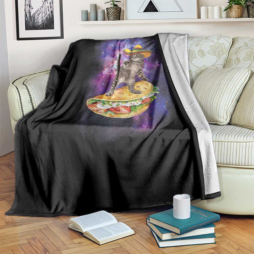 Funny Cinco De Mayo Cat Throw Blanket Astronaut Kitten Flying A Taco