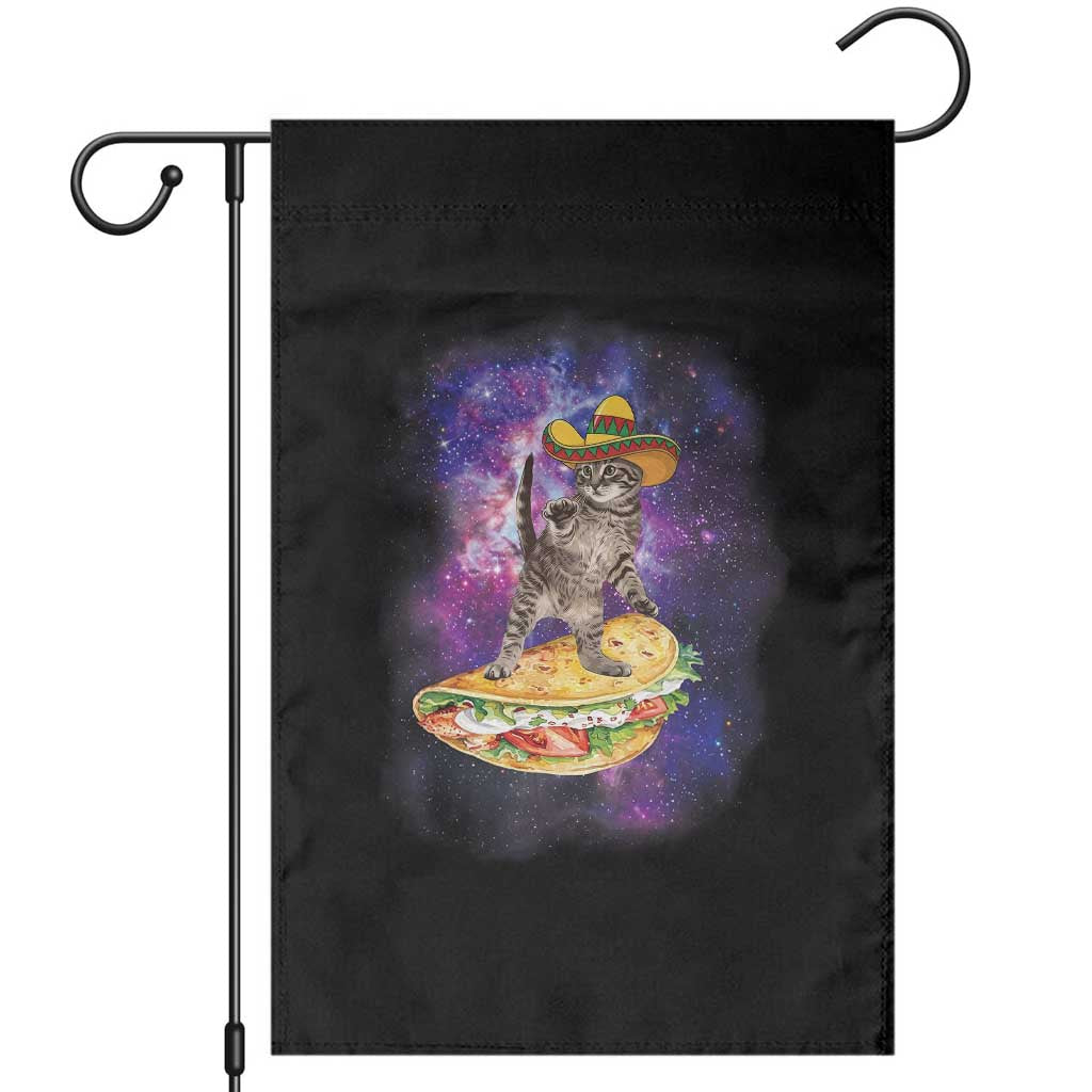 Funny Cinco De Mayo Cat Garden Flag Astronaut Kitten Flying A Taco