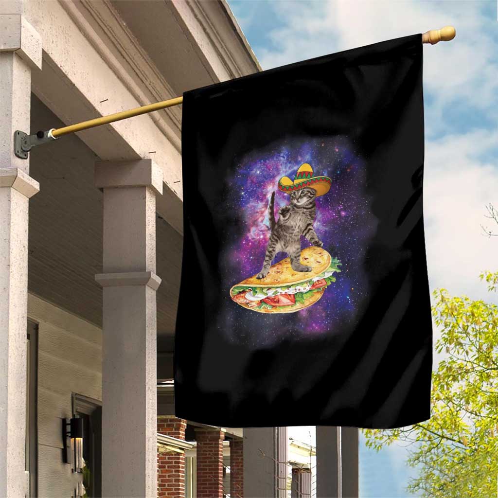 Funny Cinco De Mayo Cat Garden Flag Astronaut Kitten Flying A Taco