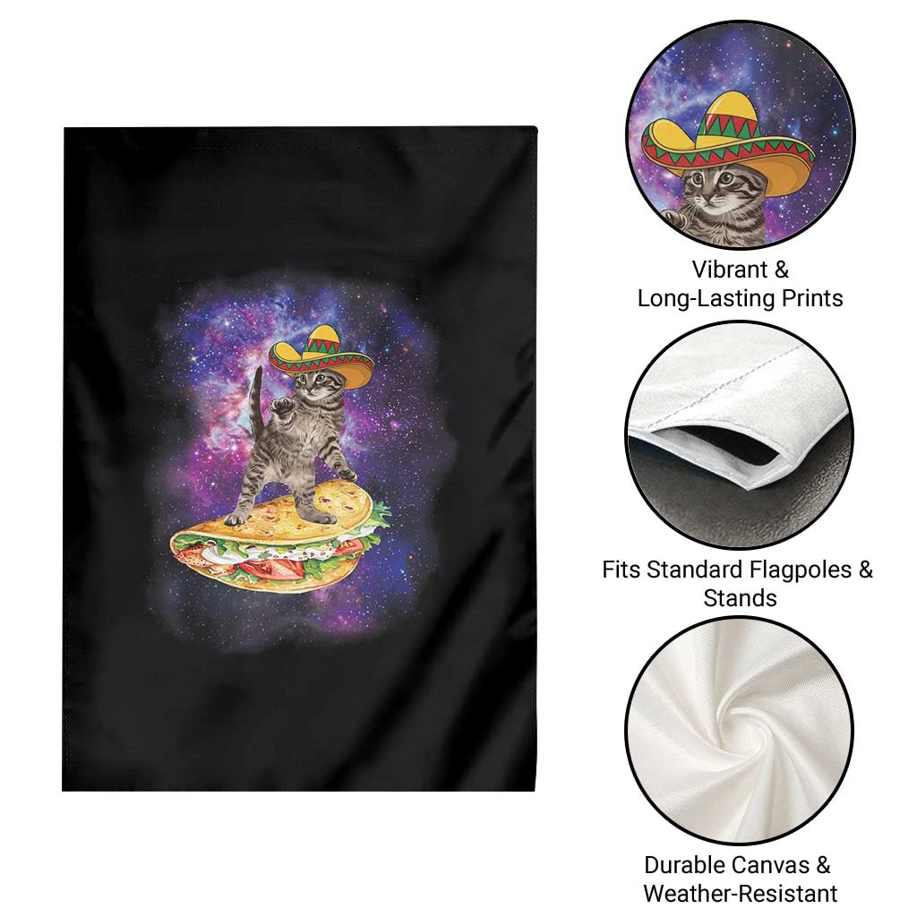 Funny Cinco De Mayo Cat Garden Flag Astronaut Kitten Flying A Taco