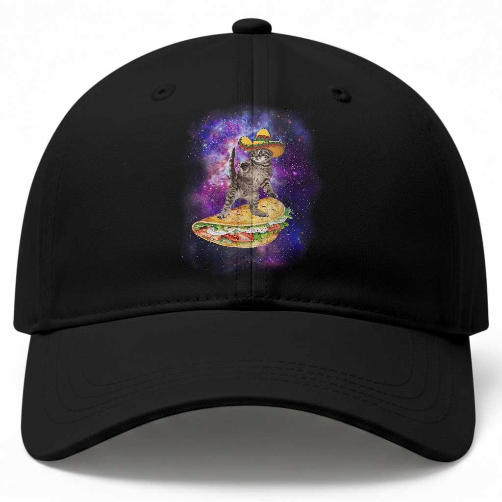 Funny Cinco De Mayo Cat Baseball Cap Astronaut Kitten Flying A Taco