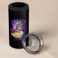Funny Cinco De Mayo Cat 4 in 1 Can Cooler Tumbler Astronaut Kitten Flying A Taco