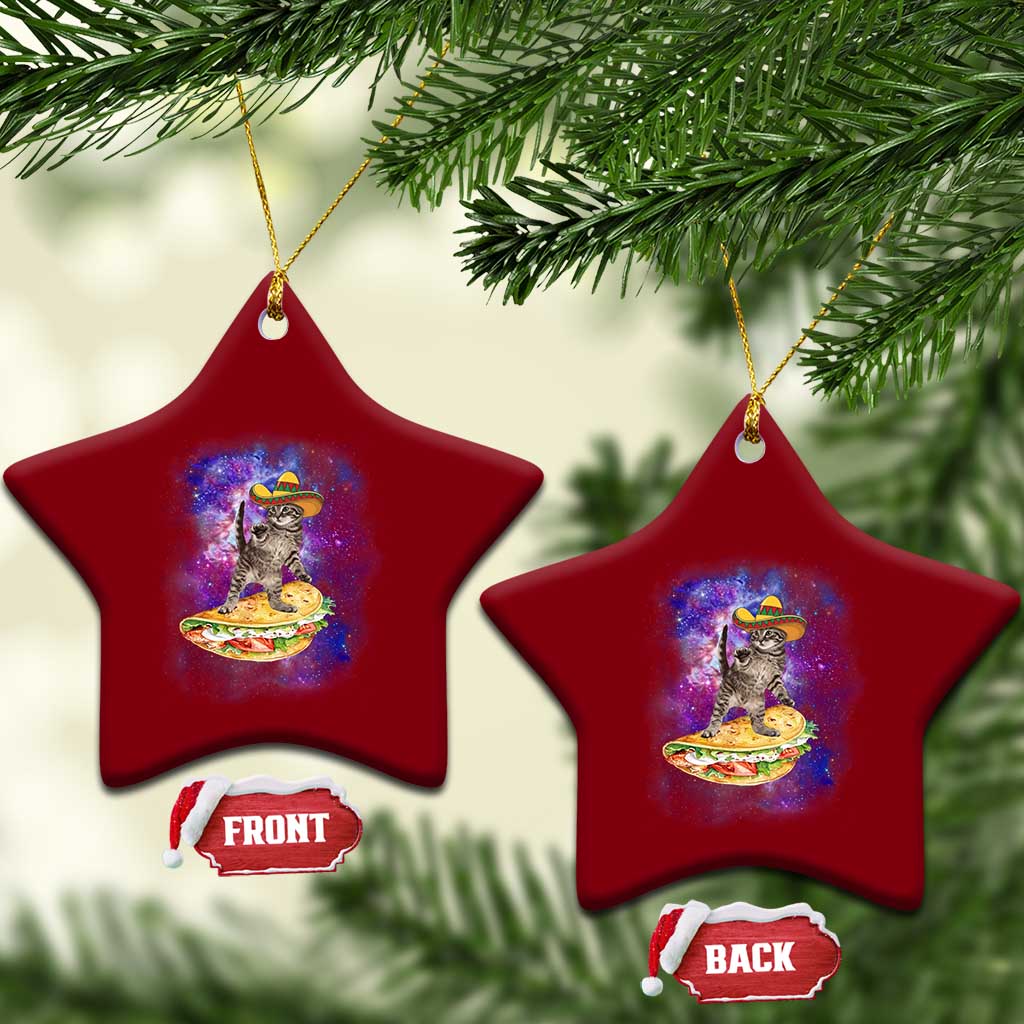 Funny Cinco De Mayo Cat Ceramic Ornament Astronaut Kitten Flying A Taco