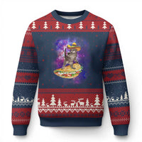 Funny Cinco De Mayo Cat Ugly Christmas Sweater Astronaut Kitten Flying A Taco