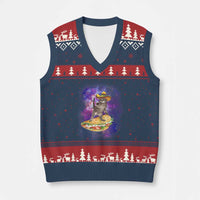 Funny Cinco De Mayo Cat V-Neck Knit Sweater Vest Astronaut Kitten Flying A Taco