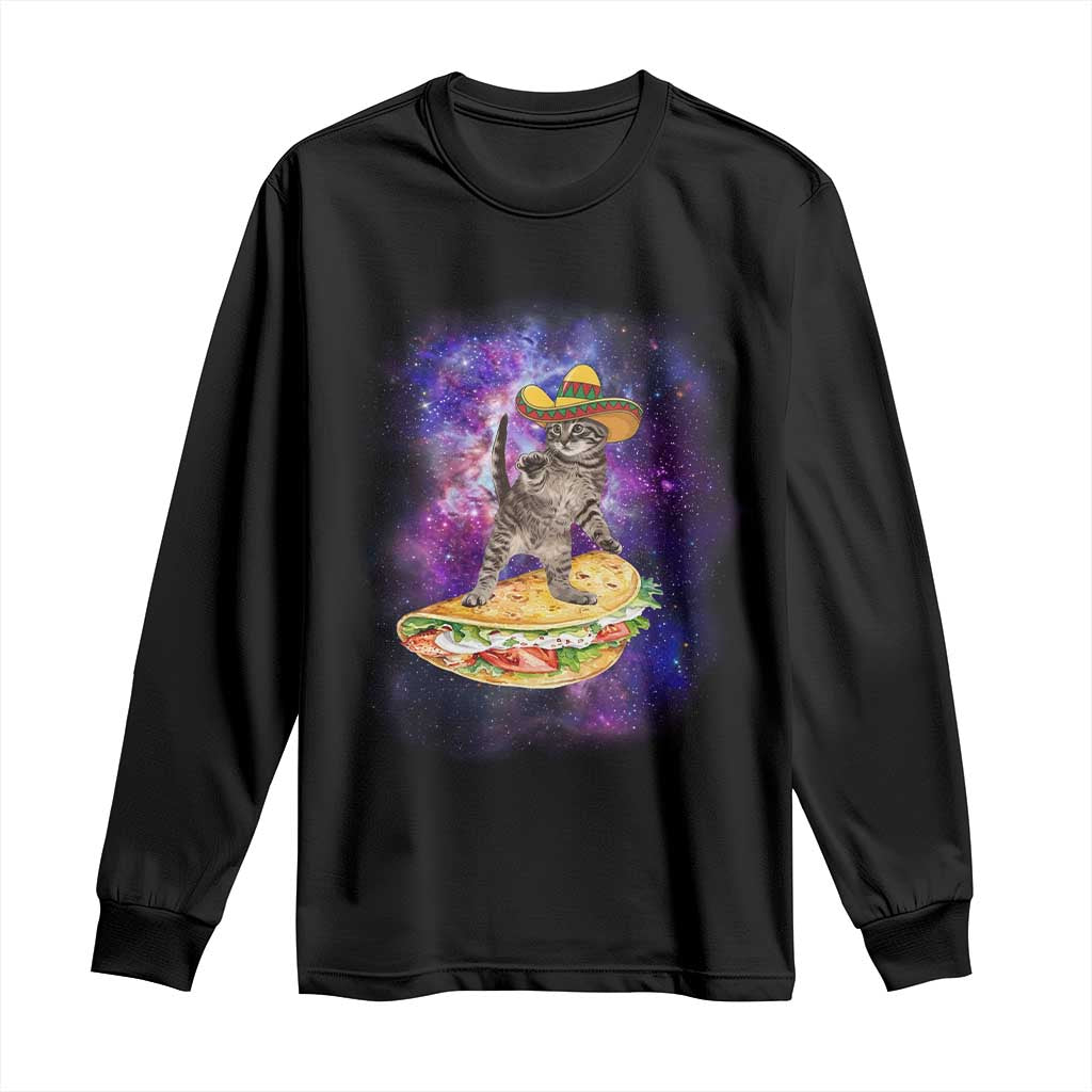 Funny Cinco De Mayo Cat Long Sleeve Shirt Astronaut Kitten Flying A Taco