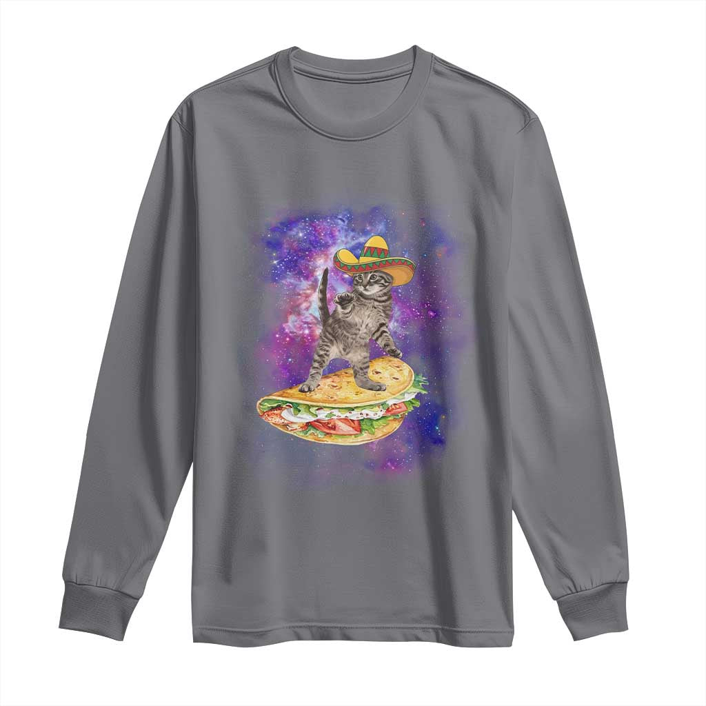 Funny Cinco De Mayo Cat Long Sleeve Shirt Astronaut Kitten Flying A Taco