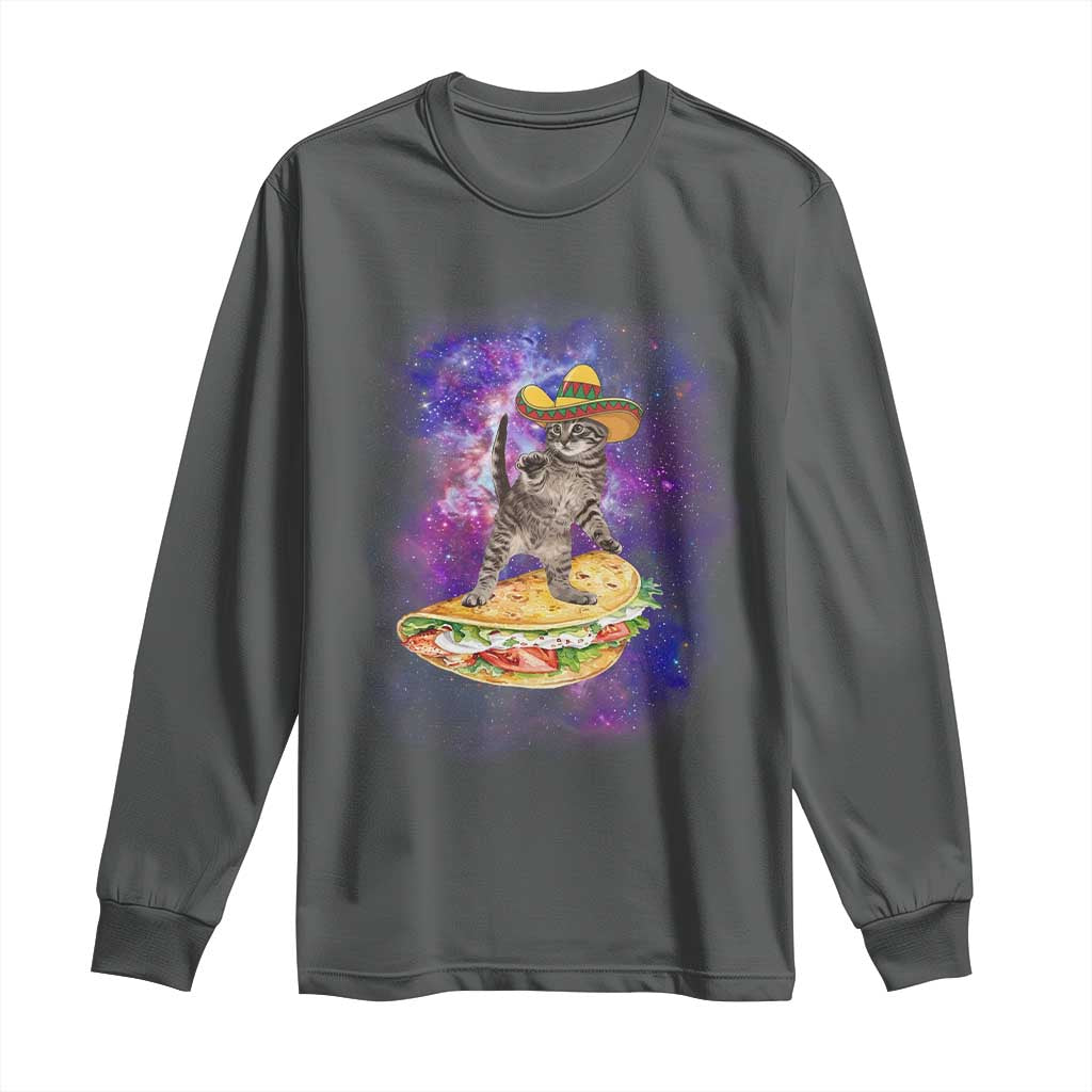 Funny Cinco De Mayo Cat Long Sleeve Shirt Astronaut Kitten Flying A Taco