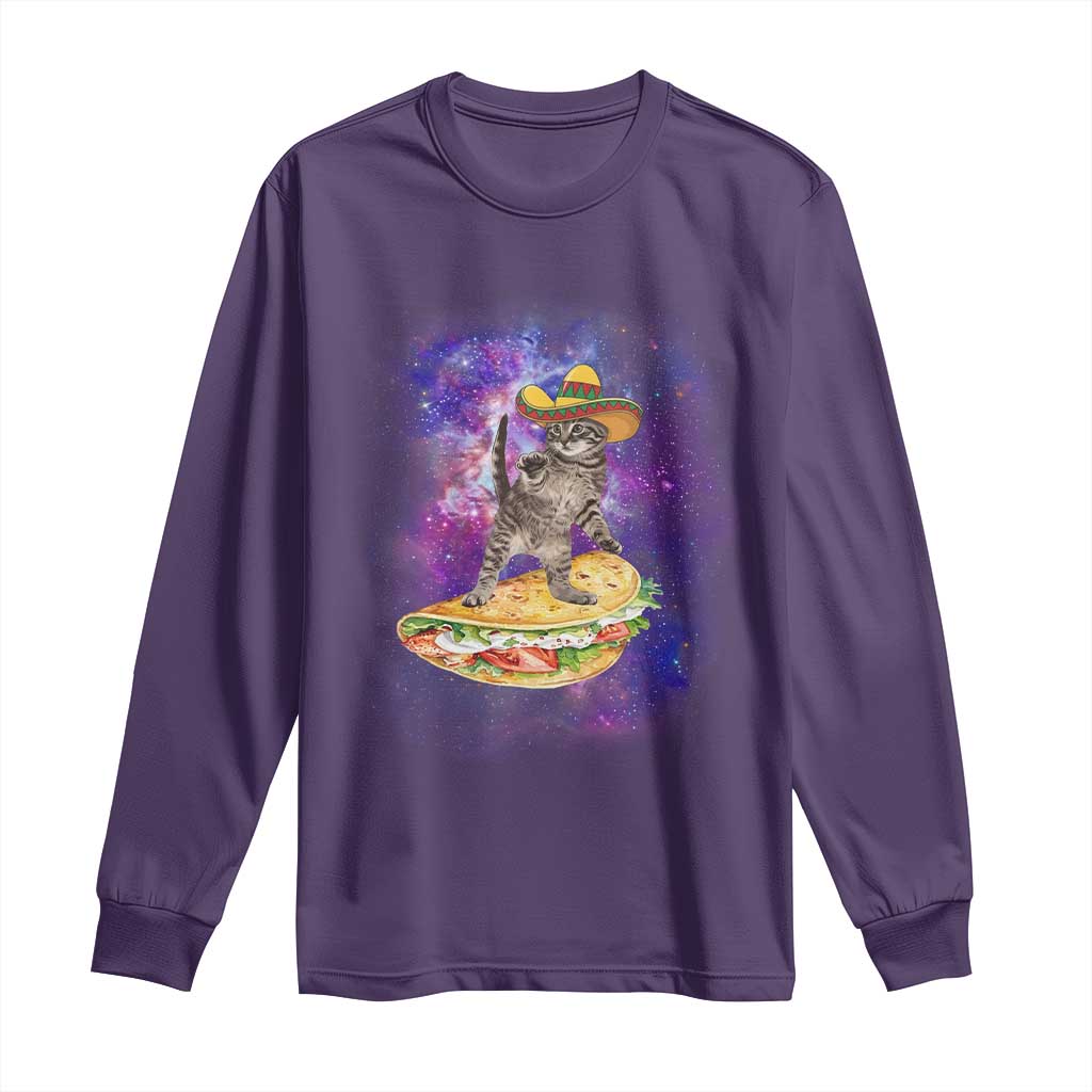 Funny Cinco De Mayo Cat Long Sleeve Shirt Astronaut Kitten Flying A Taco