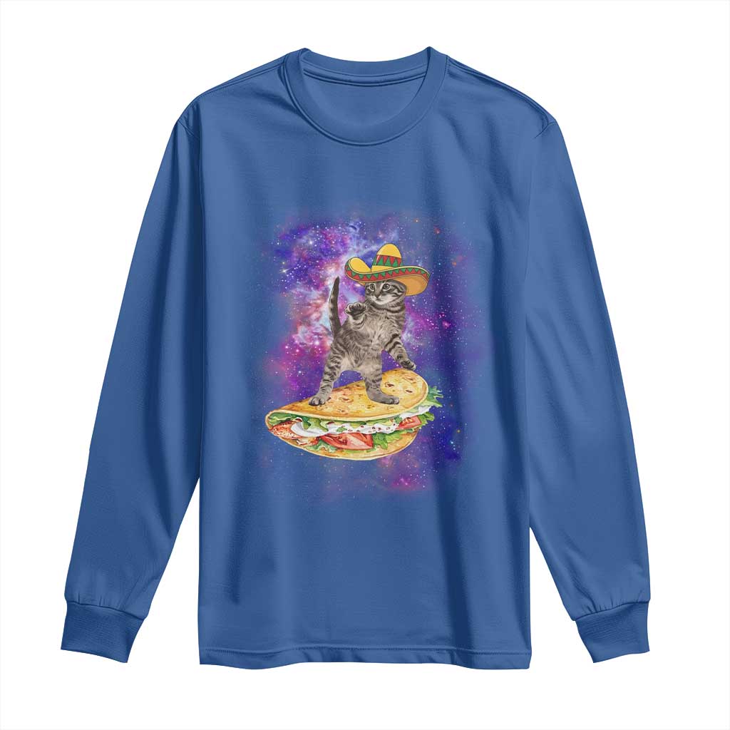 Funny Cinco De Mayo Cat Long Sleeve Shirt Astronaut Kitten Flying A Taco