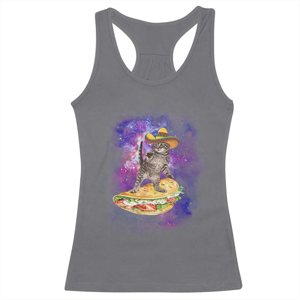 Funny Cinco De Mayo Cat Racerback Tank Top Astronaut Kitten Flying A Taco