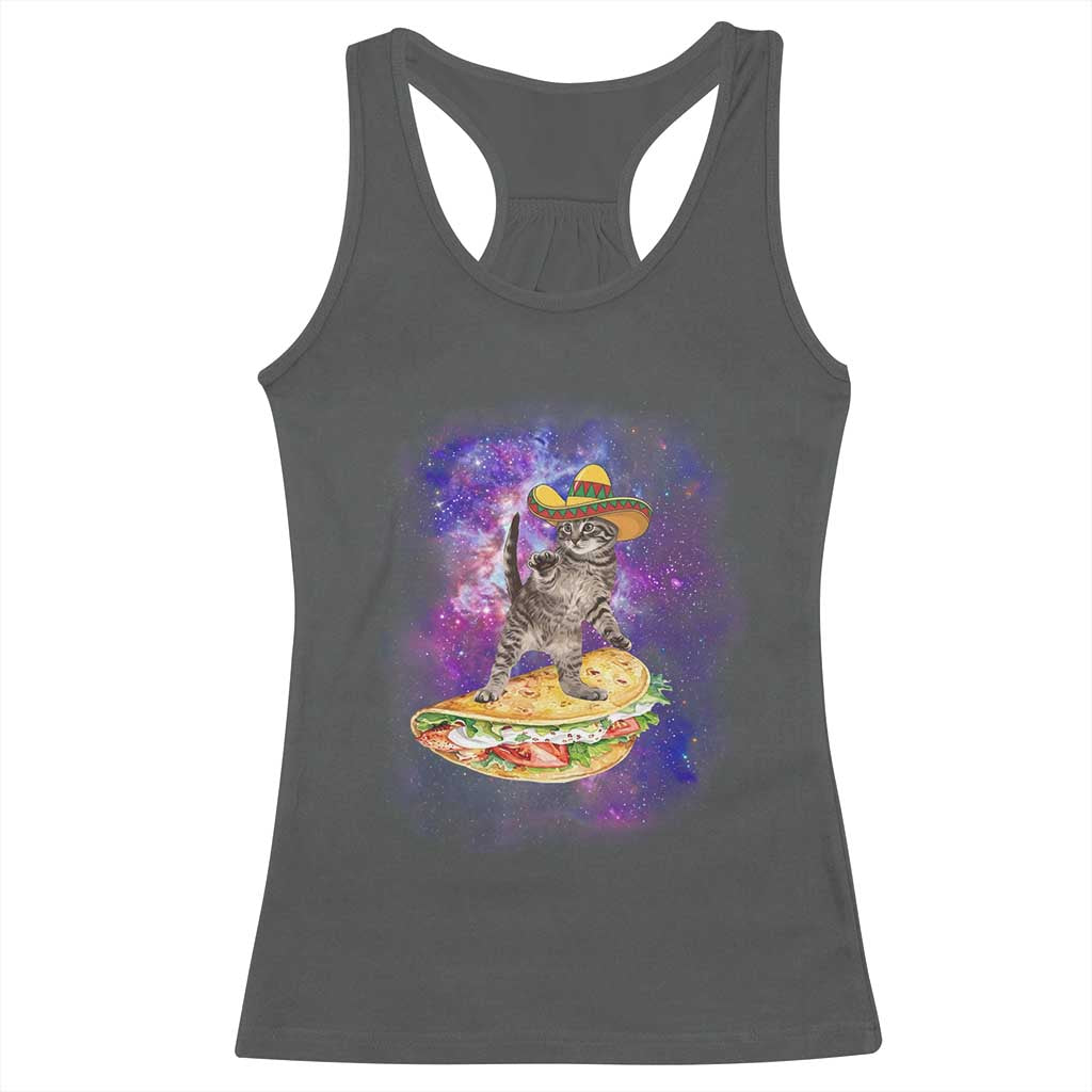 Funny Cinco De Mayo Cat Racerback Tank Top Astronaut Kitten Flying A Taco