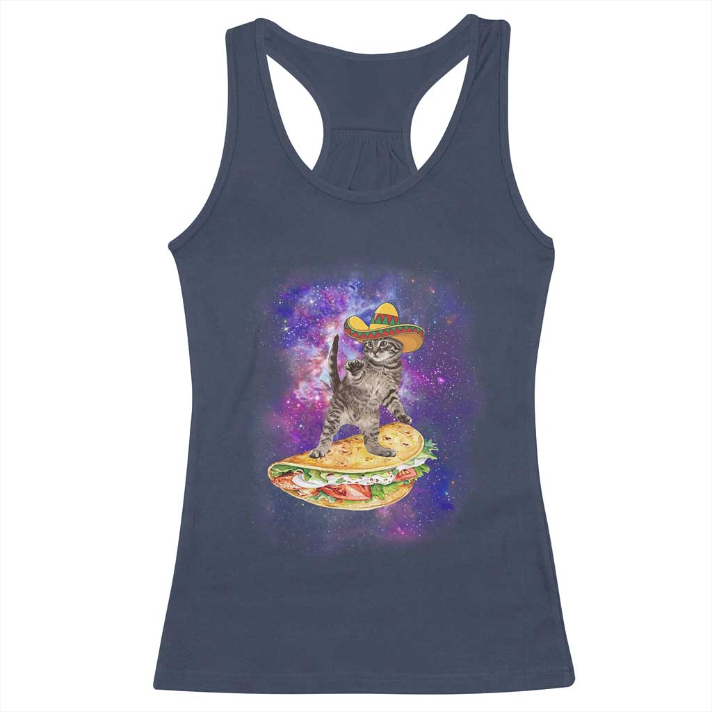 Funny Cinco De Mayo Cat Racerback Tank Top Astronaut Kitten Flying A Taco