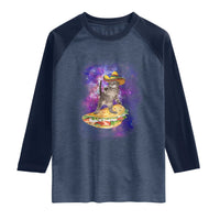 Funny Cinco De Mayo Cat Raglan Shirt Astronaut Kitten Flying A Taco