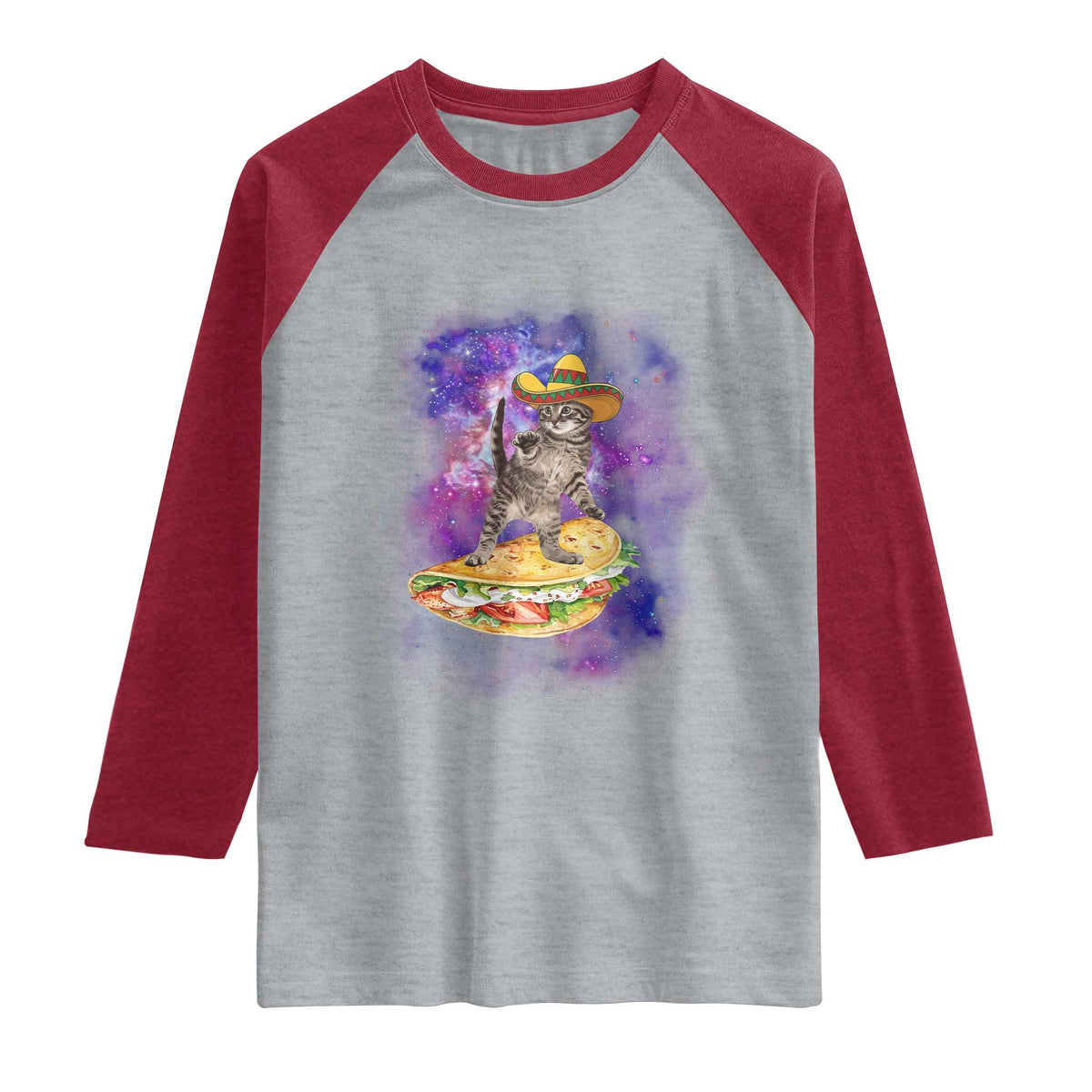 Funny Cinco De Mayo Cat Raglan Shirt Astronaut Kitten Flying A Taco