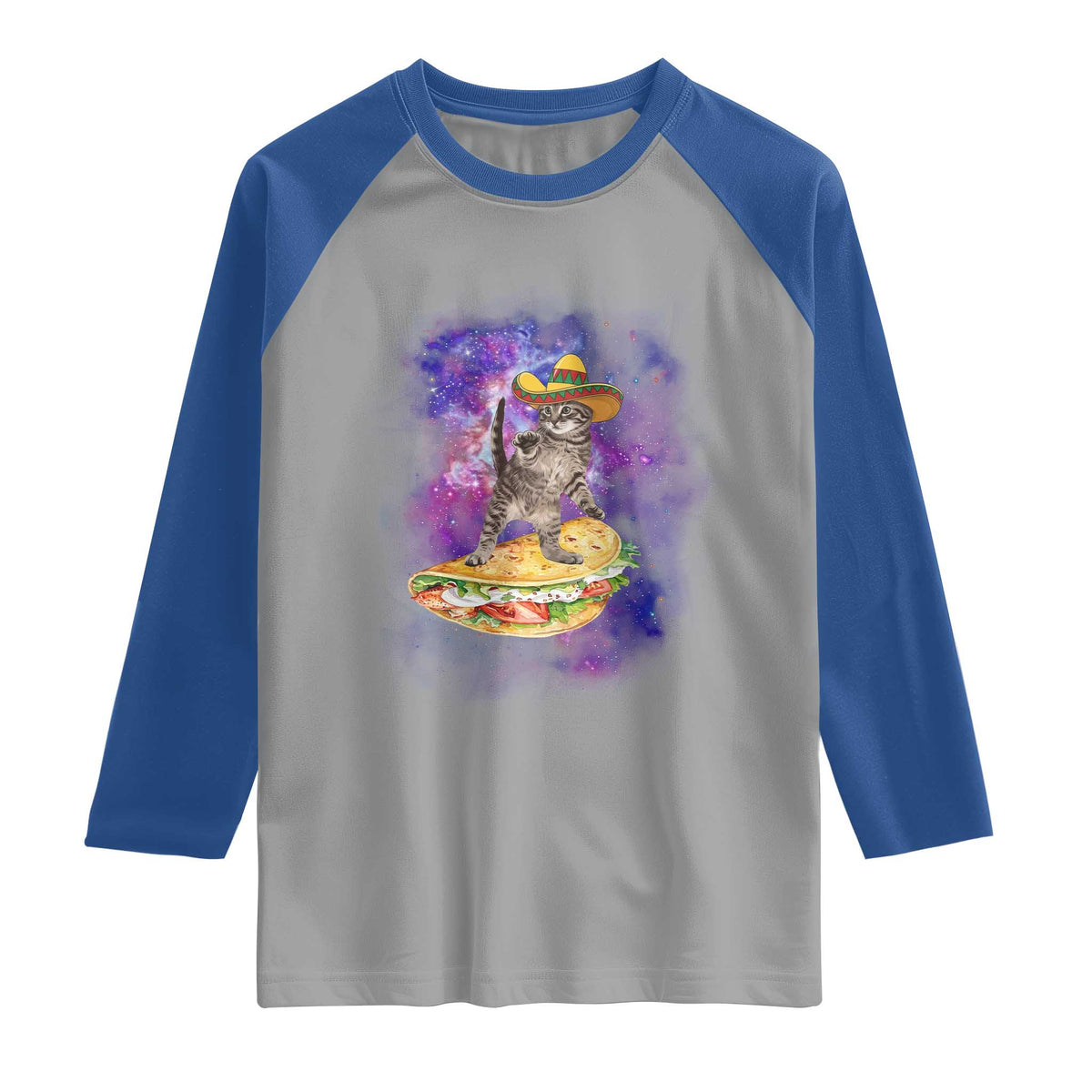 Funny Cinco De Mayo Cat Raglan Shirt Astronaut Kitten Flying A Taco