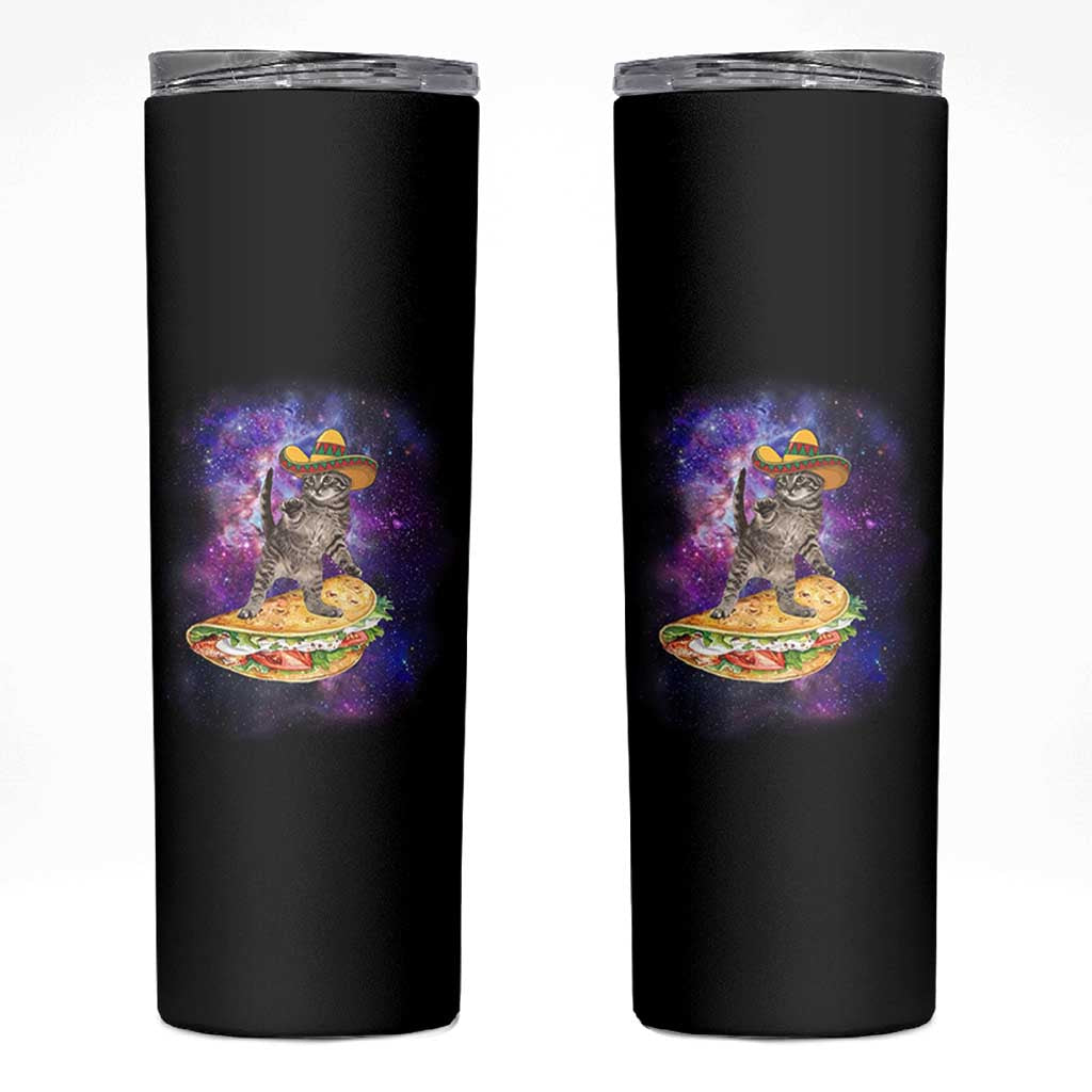 Funny Cinco De Mayo Cat Skinny Tumbler Astronaut Kitten Flying A Taco