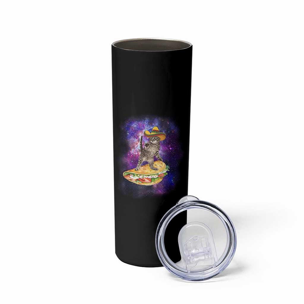 Funny Cinco De Mayo Cat Skinny Tumbler Astronaut Kitten Flying A Taco