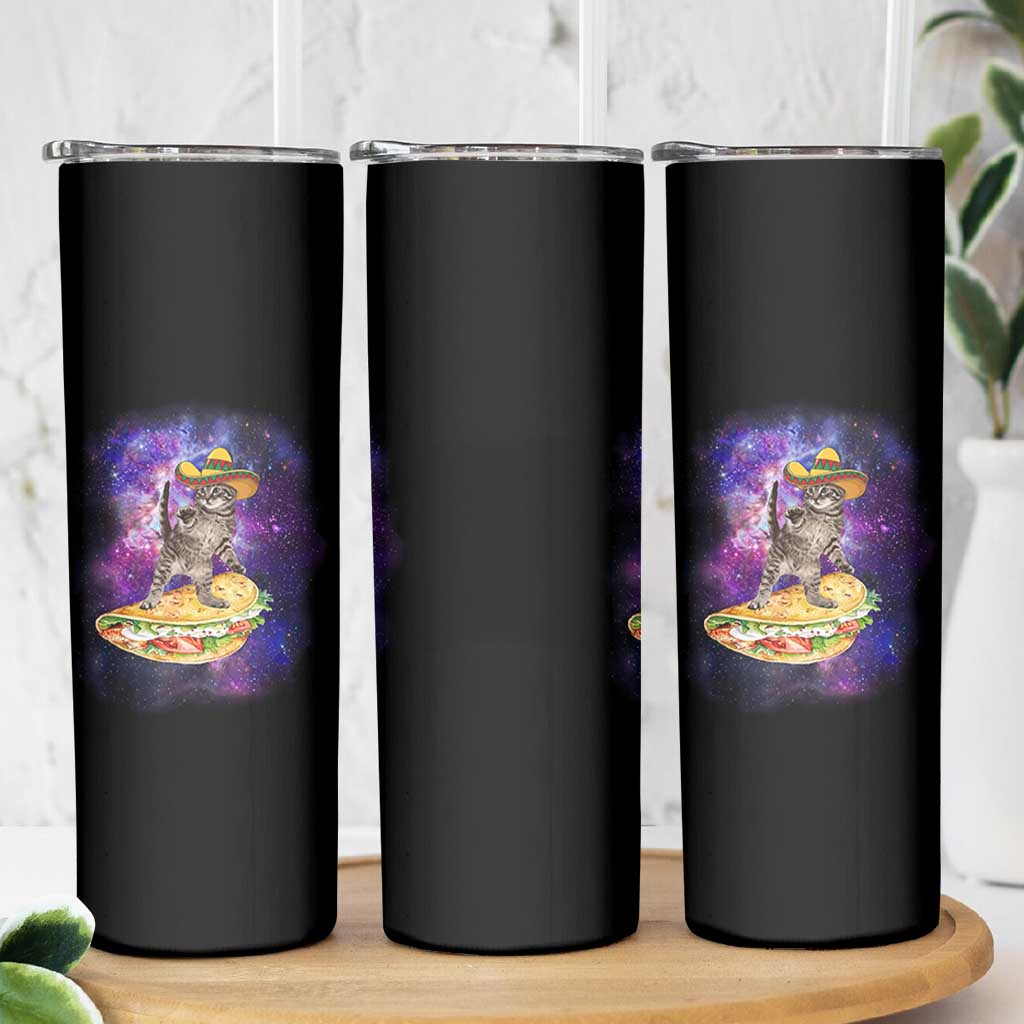 Funny Cinco De Mayo Cat Skinny Tumbler Astronaut Kitten Flying A Taco