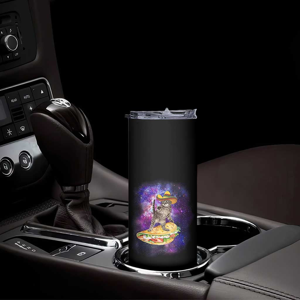 Funny Cinco De Mayo Cat Skinny Tumbler Astronaut Kitten Flying A Taco